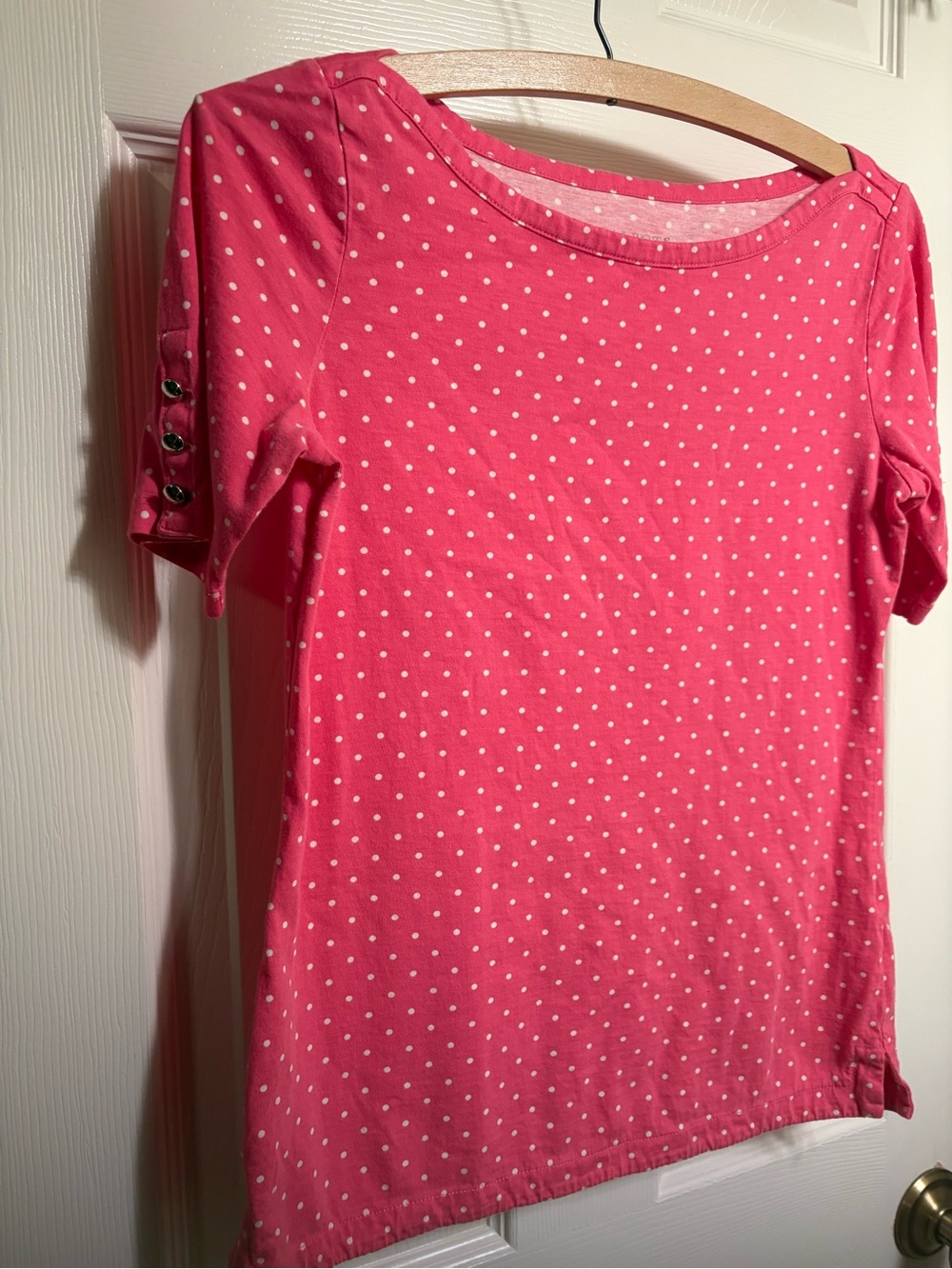 Talbots Petites Pink White polka Dot Petite P Button Sleeve
